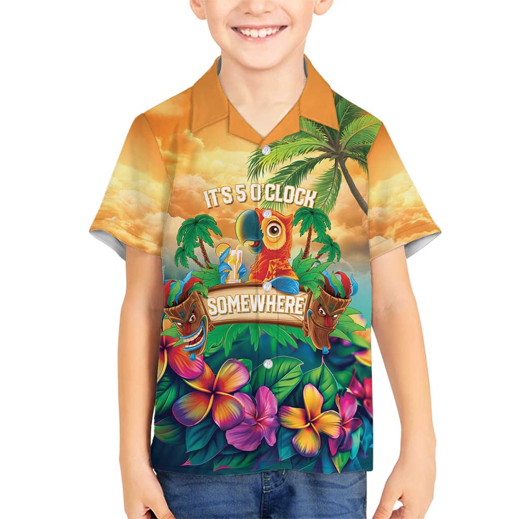 5 Oclock Somewhere Personalized Family Matching Off Shoulder Short Dress and Hawaiian Shirt Hawaii Parrots Plumeria Summer Vibe - Polynesian Pride