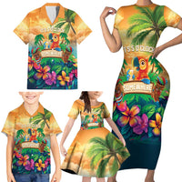 5 Oclock Somewhere Personalized Family Matching Short Sleeve Bodycon Dress and Hawaiian Shirt Hawaii Parrots Plumeria Summer Vibe LT9 - Polynesian Pride