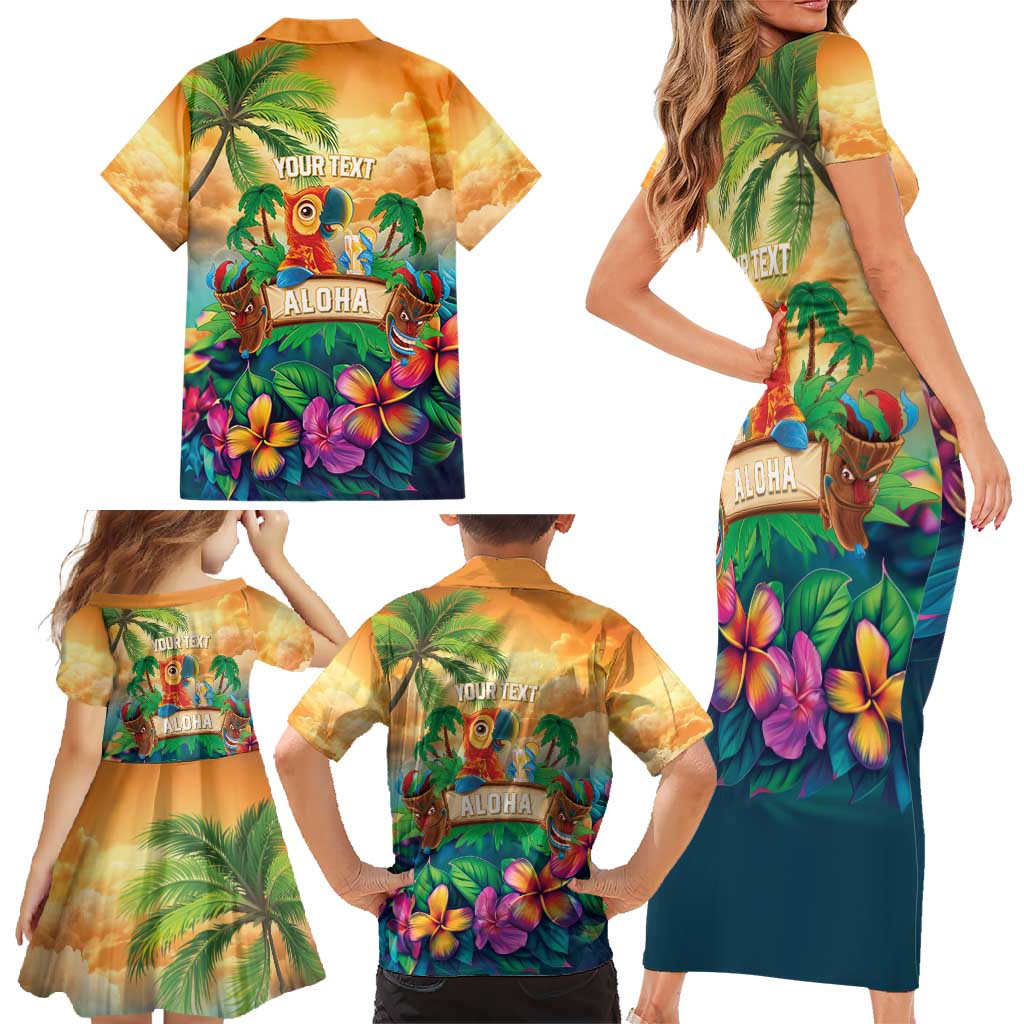 5 Oclock Somewhere Personalized Family Matching Short Sleeve Bodycon Dress and Hawaiian Shirt Hawaii Parrots Plumeria Summer Vibe LT9 - Polynesian Pride
