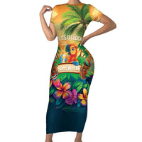 5 Oclock Somewhere Personalized Family Matching Short Sleeve Bodycon Dress and Hawaiian Shirt Hawaii Parrots Plumeria Summer Vibe LT9 Mom's Dress Yellow - Polynesian Pride