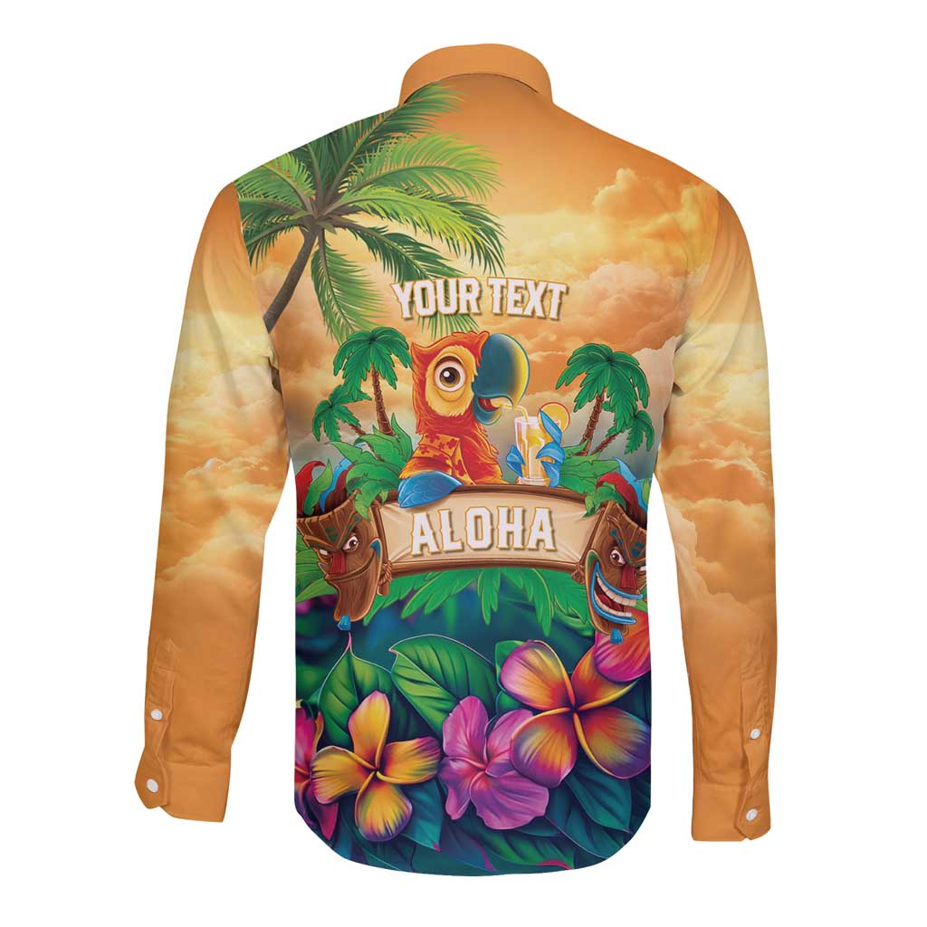 5 Oclock Somewhere Personalized Long Sleeve Button Shirt Hawaii Parrots Plumeria Summer Vibe - Polynesian Pride