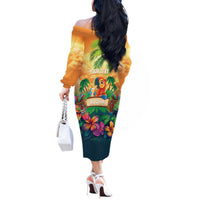 5 Oclock Somewhere Personalized Off The Shoulder Long Sleeve Dress Hawaii Parrots Plumeria Summer Vibe LT9 - Polynesian Pride