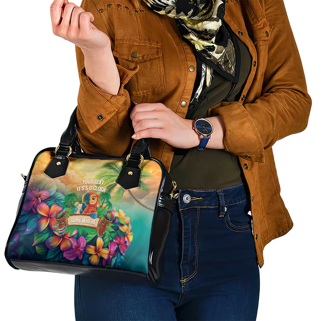 5 Oclock Somewhere Personalized Shoulder Handbag Hawaii Parrots Plumeria Summer Vibe - Polynesian Pride