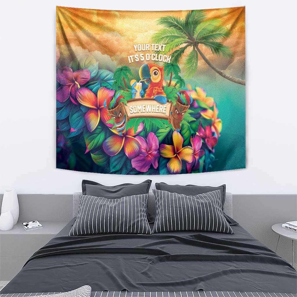 5 Oclock Somewhere Personalized Tapestry Hawaii Parrots Plumeria Summer Vibe - Polynesian Pride