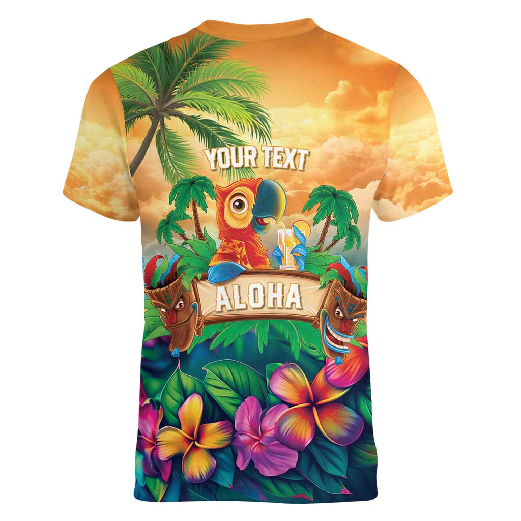 5 Oclock Somewhere Personalized Women V-Neck T-Shirt Hawaii Parrots Plumeria Summer Vibe - Polynesian Pride