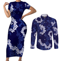 Mokihana Maile and Ilima Leis Couples Matching Short Sleeve Bodycon Dress and Long Sleeve Button Shirt Uliuli Hawaiian Tapa Quilt Pattern - Polynesian Pride