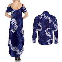 Mokihana Maile and Ilima Leis Couples Matching Summer Maxi Dress and Long Sleeve Button Shirt Uliuli Hawaiian Tapa Quilt Pattern LT9 - Polynesian Pride