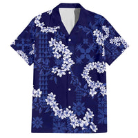 Mokihana Maile and Ilima Leis Family Matching Tank Maxi Dress and Hawaiian Shirt Uliuli Hawaiian Tapa Quilt Pattern LT9 Dad's Shirt - Short Sleeve Blue - Polynesian Pride