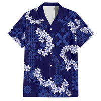 Mokihana Maile and Ilima Leis Hawaiian Shirt Uliuli Hawaiian Tapa Quilt Pattern LT9 Blue - Polynesian Pride