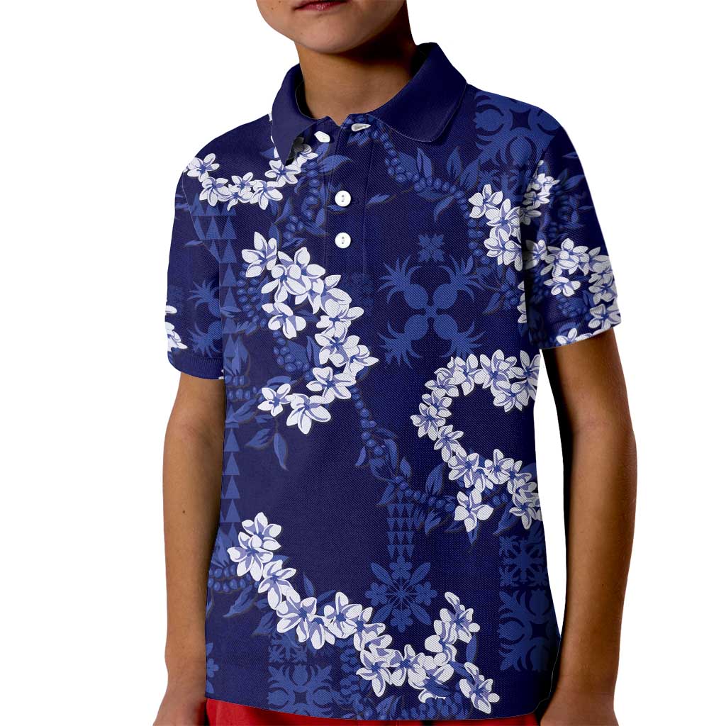 Mokihana Maile and Ilima Leis Kid Polo Shirt Uliuli Hawaiian Tapa Quilt Pattern LT9 Kid Blue - Polynesian Pride