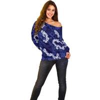Mokihana Maile and Ilima Leis Off Shoulder Sweater Uliuli Hawaiian Tapa Quilt Pattern - Polynesian Pride