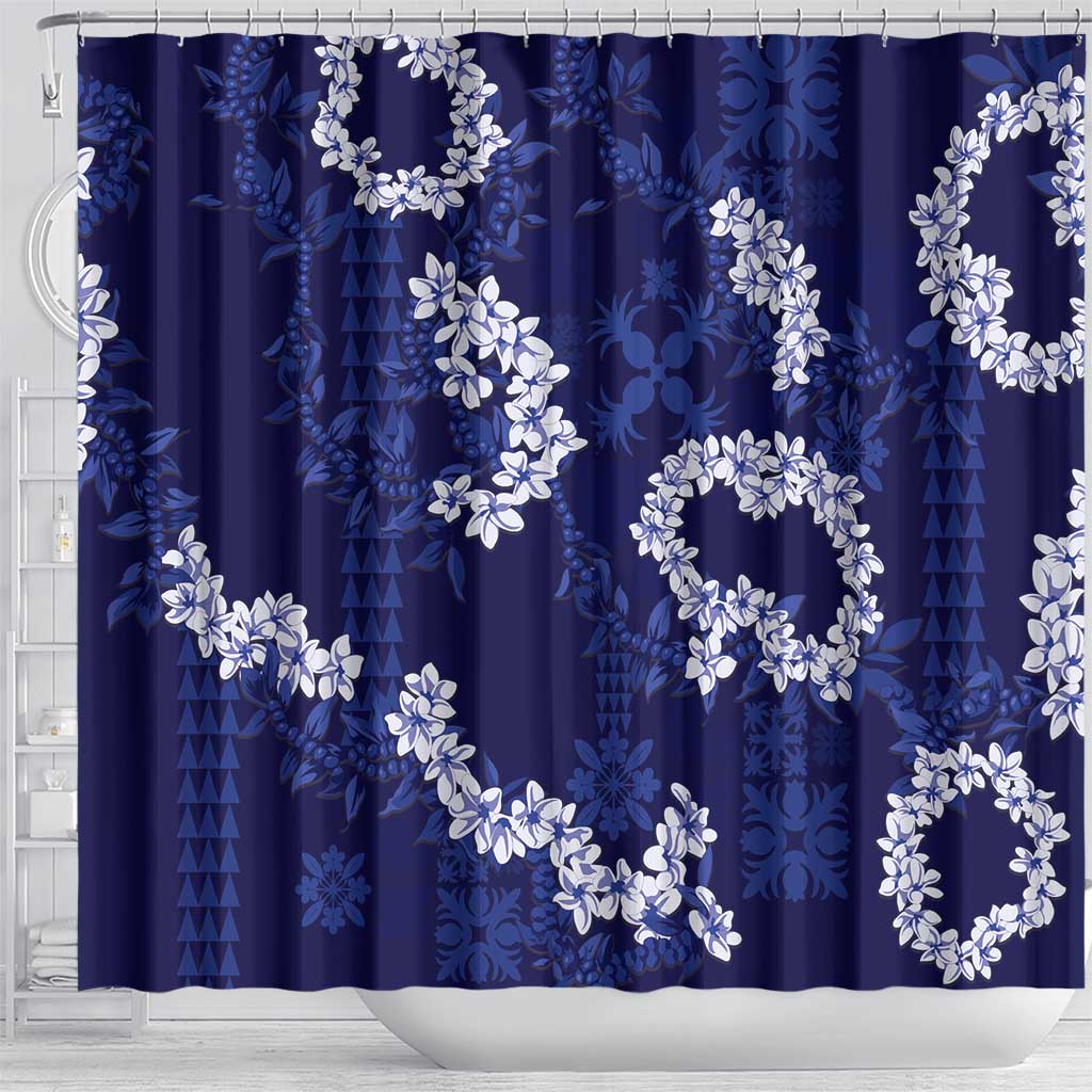 Mokihana Maile and Ilima Leis Shower Curtain Uliuli Hawaiian Tapa Quilt Pattern - Polynesian Pride