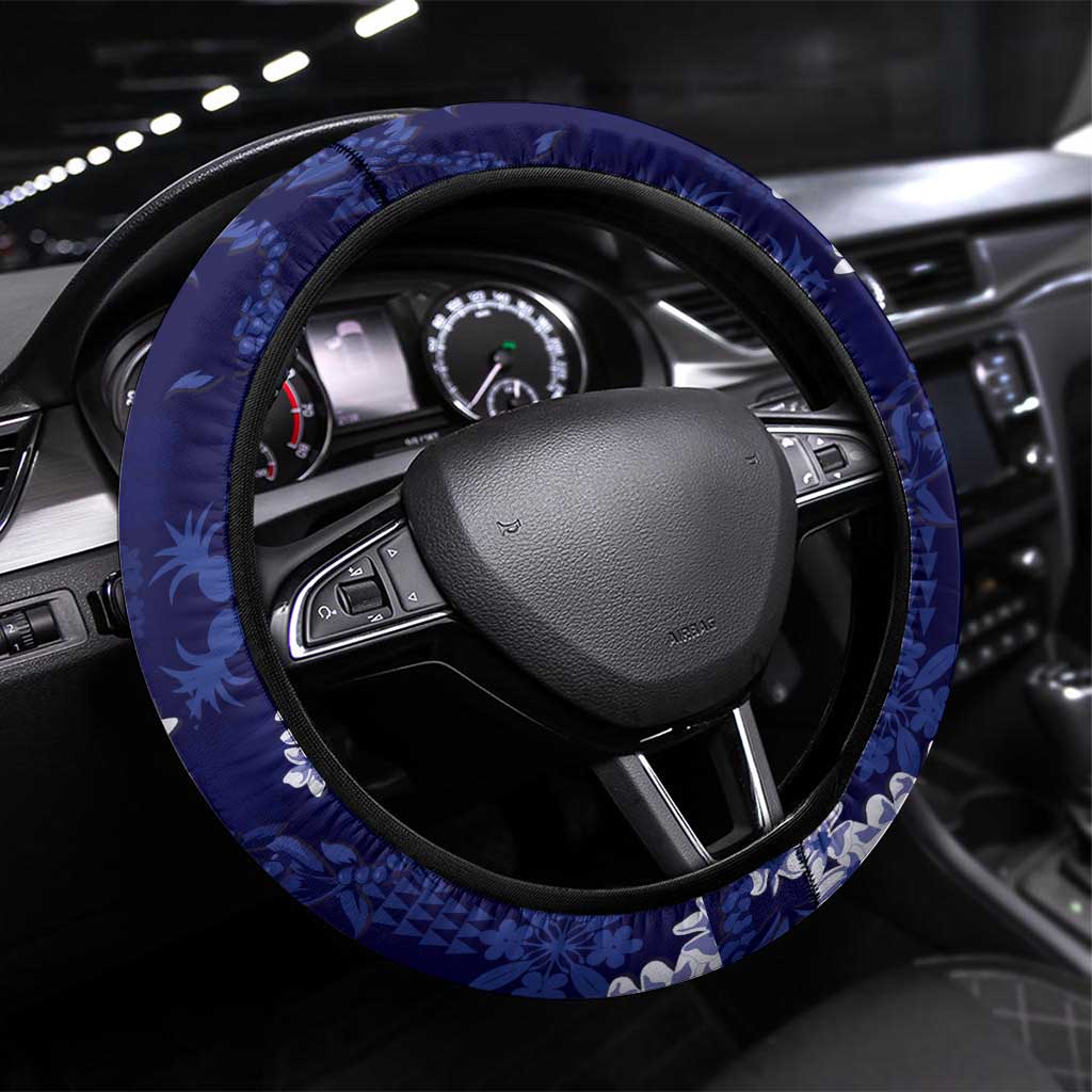 Mokihana Maile and Ilima Leis Steering Wheel Cover Uliuli Hawaiian Tapa Quilt Pattern - Polynesian Pride