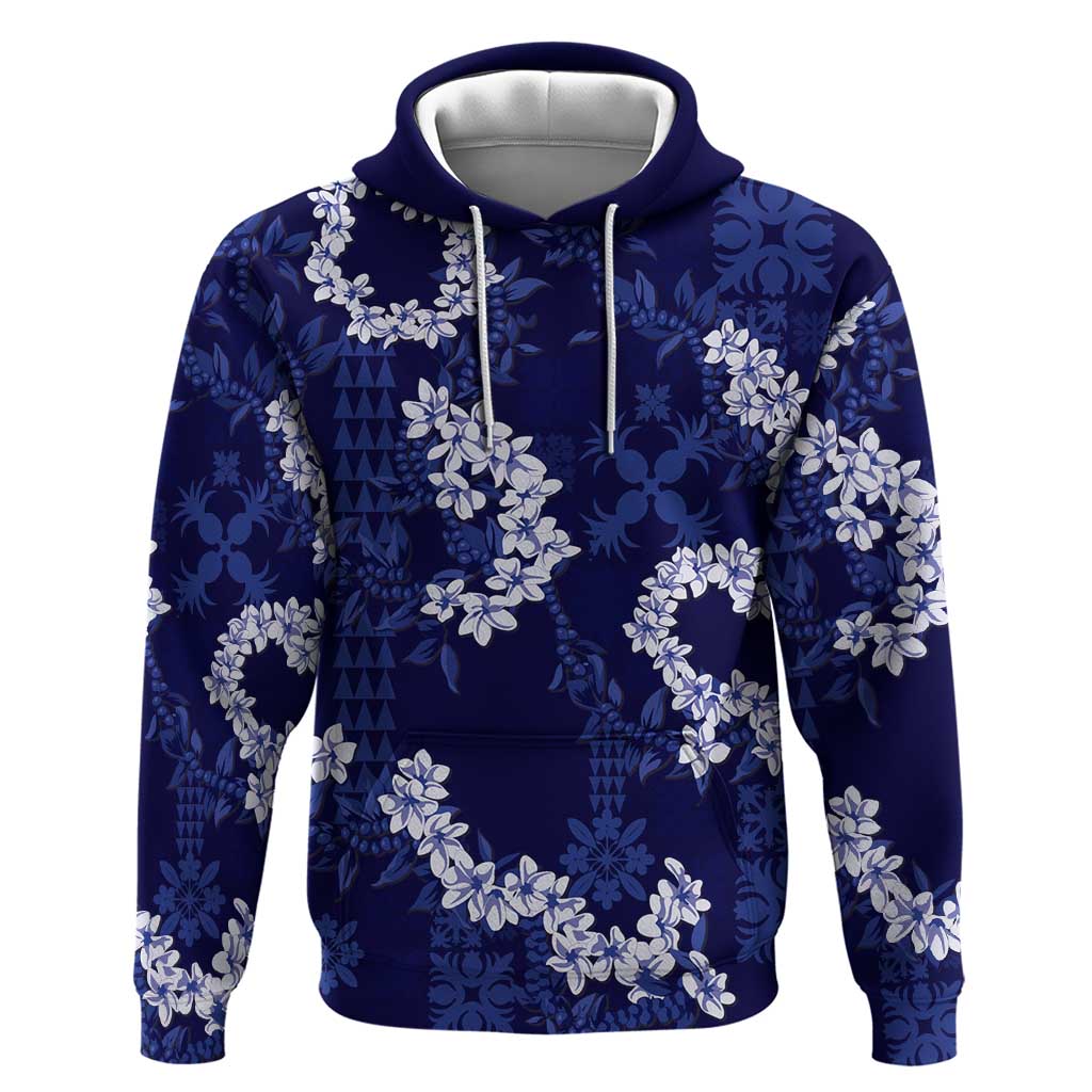 Mokihana Maile and Ilima Leis Zip Hoodie Uliuli Hawaiian Tapa Quilt Pattern LT9 Pullover Hoodie Blue - Polynesian Pride