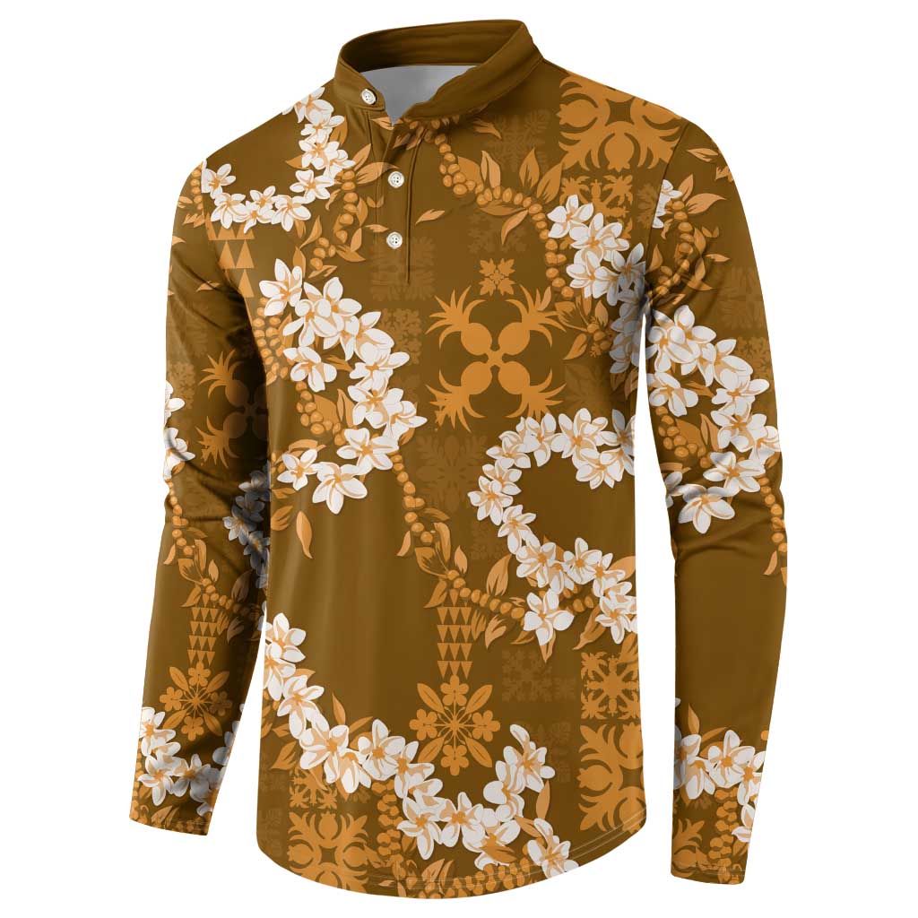 Mokihana Maile and Ilima Leis Button Sweatshirt Alani Hawaiian Tapa Quilt Pattern - Polynesian Pride