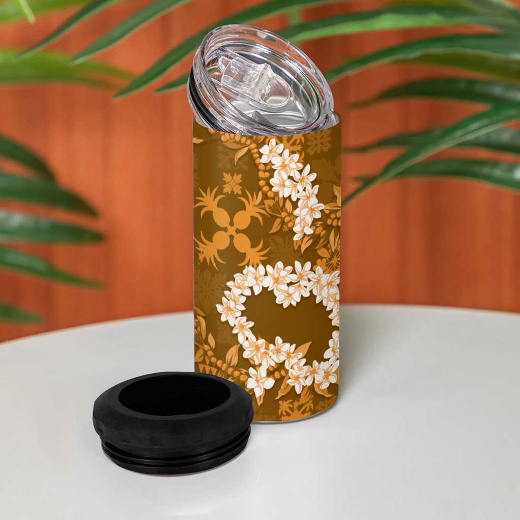 Mokihana Maile and Ilima Leis 4 in 1 Can Cooler Tumbler Alani Hawaiian Tapa Quilt Pattern - Polynesian Pride