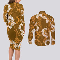 Mokihana Maile and Ilima Leis Couples Matching Long Sleeve Bodycon Dress and Long Sleeve Button Shirt Alani Hawaiian Tapa Quilt Pattern LT9 - Polynesian Pride