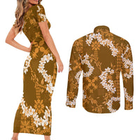 Mokihana Maile and Ilima Leis Couples Matching Short Sleeve Bodycon Dress and Long Sleeve Button Shirt Alani Hawaiian Tapa Quilt Pattern LT9 - Polynesian Pride