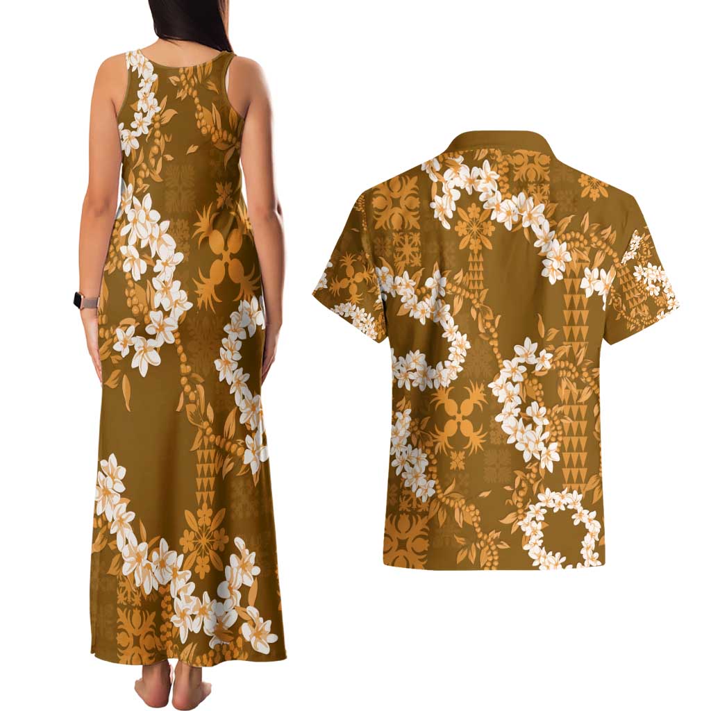 Mokihana Maile and Ilima Leis Couples Matching Tank Maxi Dress and Hawaiian Shirt Alani Hawaiian Tapa Quilt Pattern - Polynesian Pride