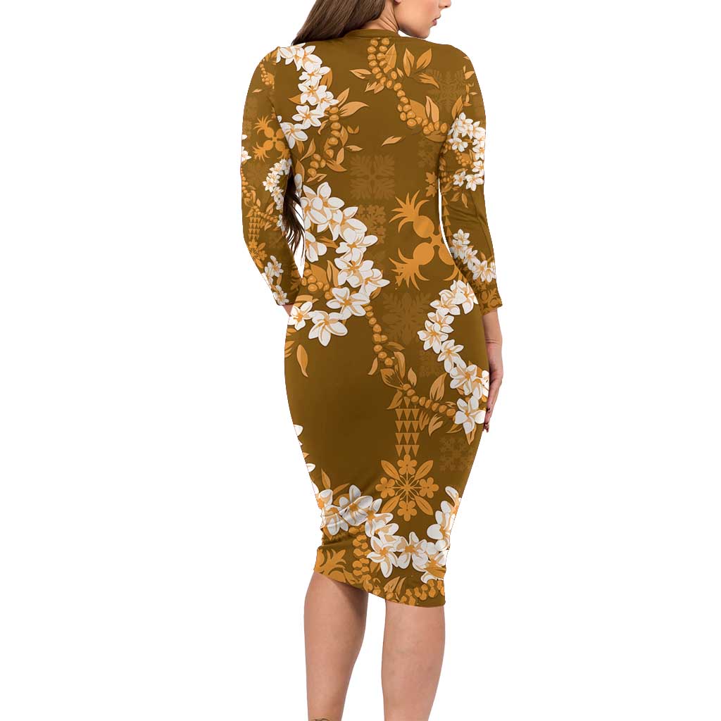 Mokihana Maile and Ilima Leis Family Matching Long Sleeve Bodycon Dress and Hawaiian Shirt Alani Hawaiian Tapa Quilt Pattern LT9 - Polynesian Pride