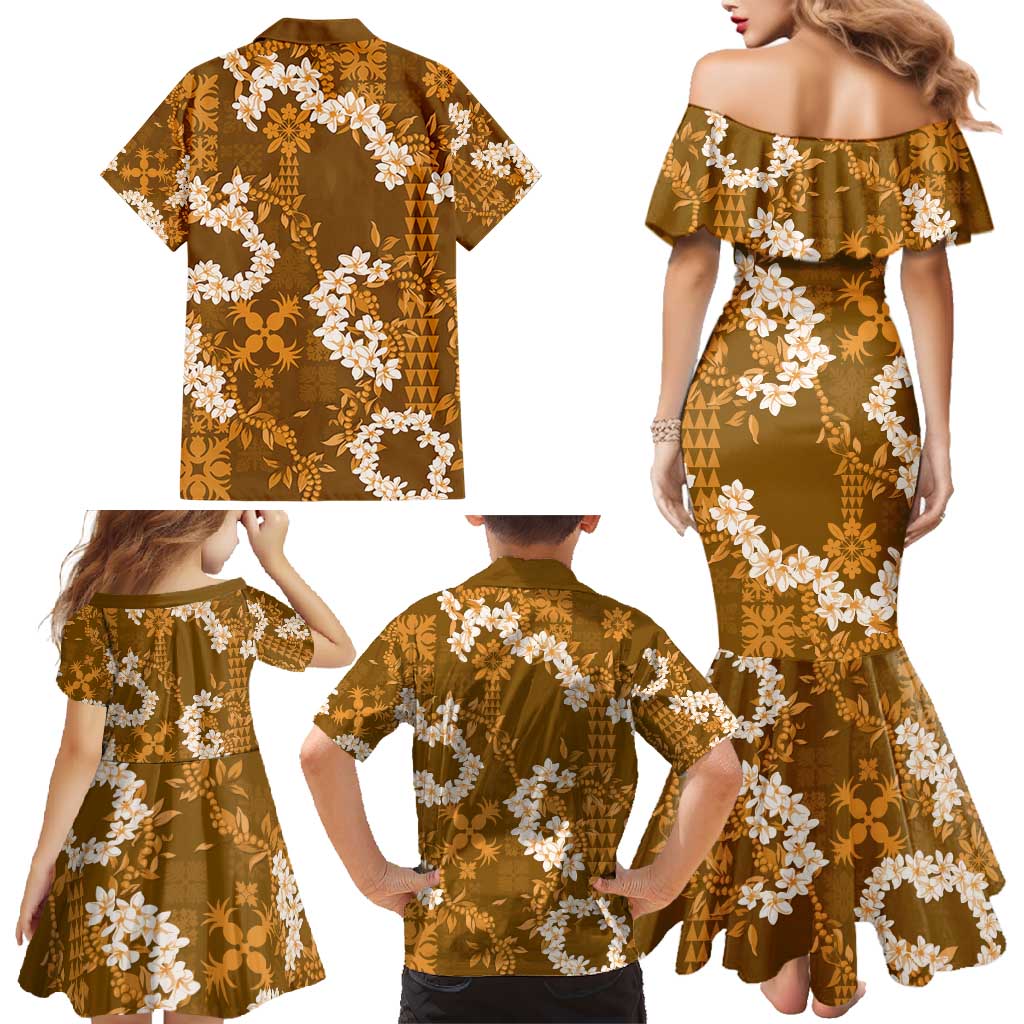 Mokihana Maile and Ilima Leis Family Matching Mermaid Dress and Hawaiian Shirt Alani Hawaiian Tapa Quilt Pattern LT9 - Polynesian Pride