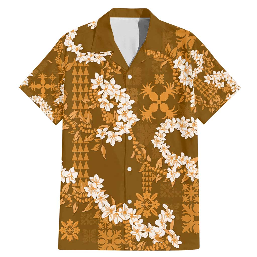 Mokihana Maile and Ilima Leis Family Matching Mermaid Dress and Hawaiian Shirt Alani Hawaiian Tapa Quilt Pattern LT9 Dad's Shirt - Short Sleeve Gold - Polynesian Pride