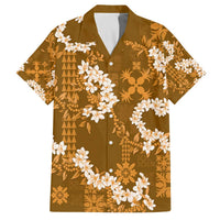Mokihana Maile and Ilima Leis Family Matching Off The Shoulder Long Sleeve Dress and Hawaiian Shirt Alani Hawaiian Tapa Quilt Pattern LT9 Dad's Shirt - Short Sleeve Gold - Polynesian Pride