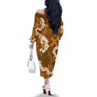 Mokihana Maile and Ilima Leis Family Matching Off The Shoulder Long Sleeve Dress and Hawaiian Shirt Alani Hawaiian Tapa Quilt Pattern LT9 - Polynesian Pride