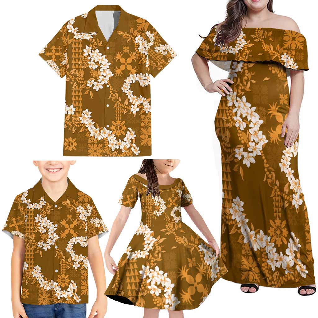 Mokihana Maile and Ilima Leis Family Matching Off Shoulder Maxi Dress and Hawaiian Shirt Alani Hawaiian Tapa Quilt Pattern LT9 - Polynesian Pride