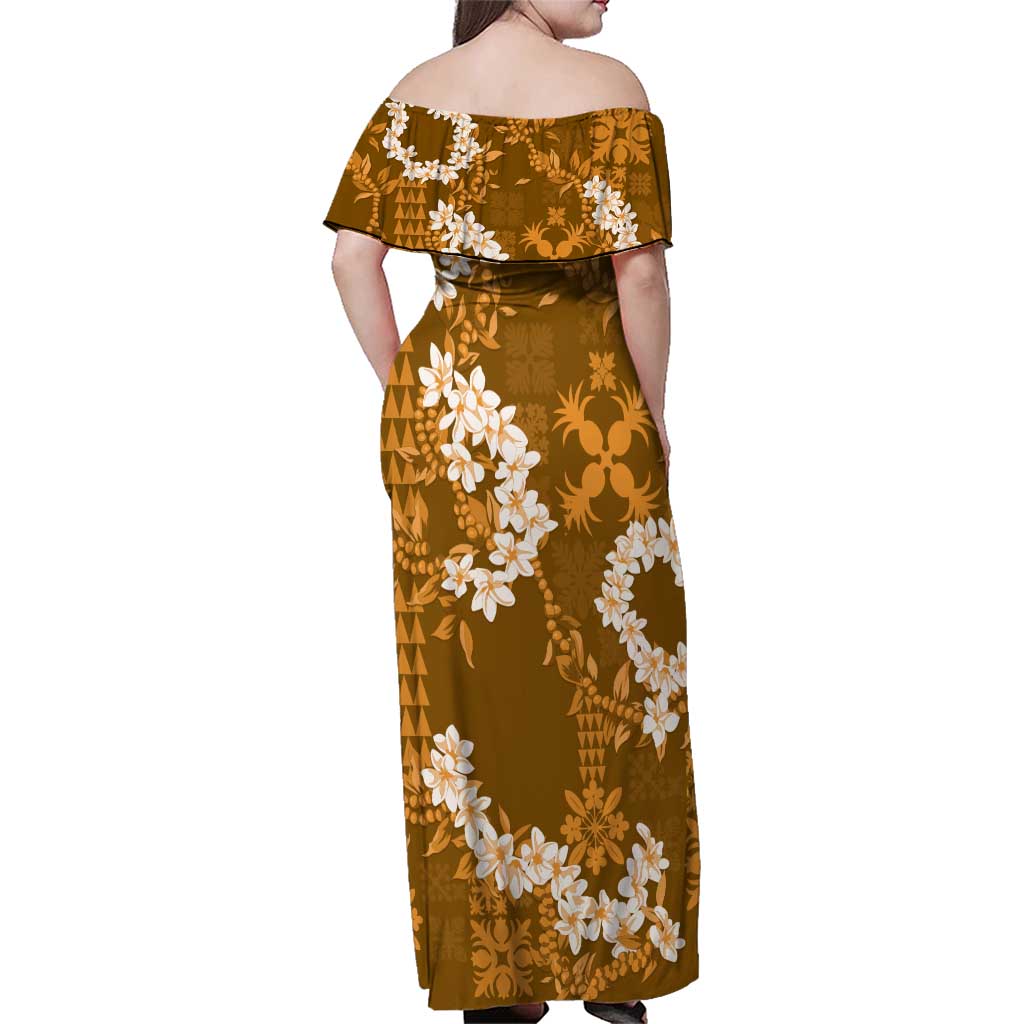 Mokihana Maile and Ilima Leis Family Matching Off Shoulder Maxi Dress and Hawaiian Shirt Alani Hawaiian Tapa Quilt Pattern LT9 - Polynesian Pride