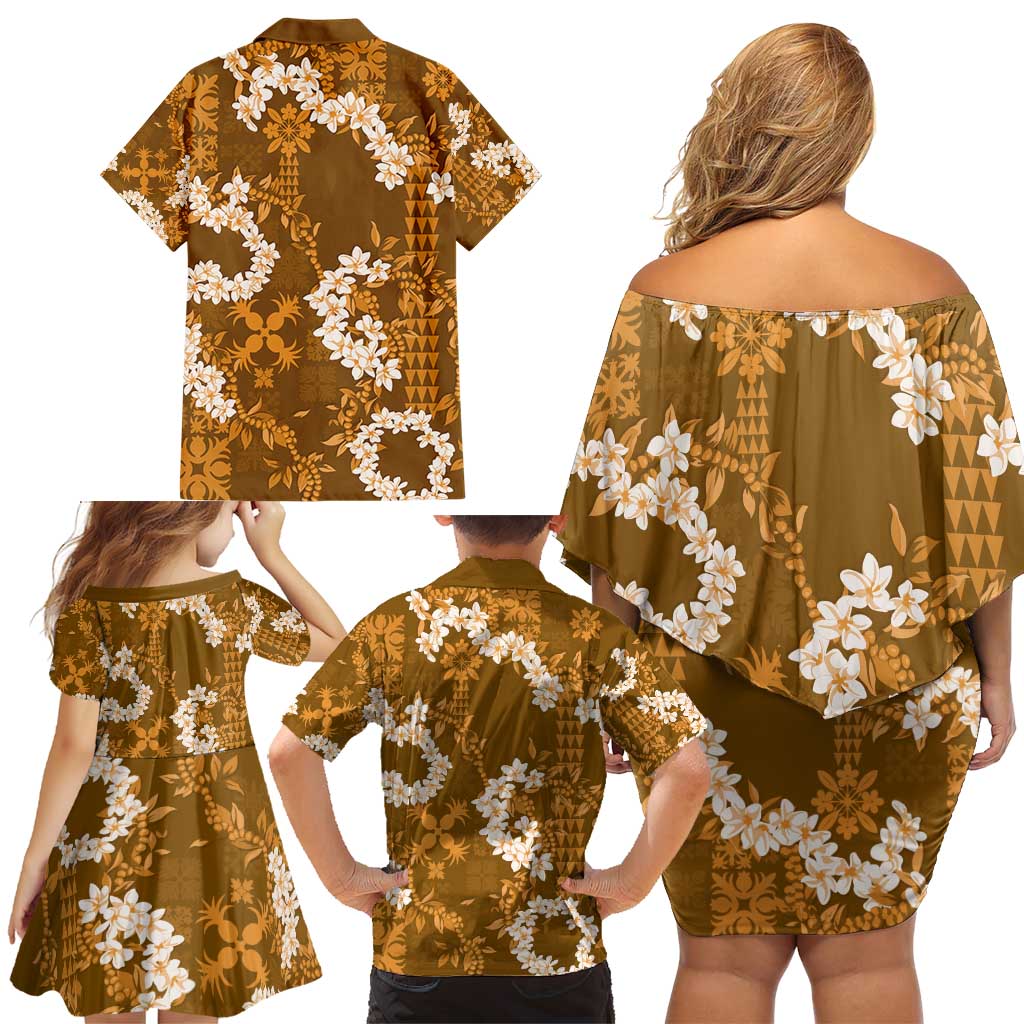 Mokihana Maile and Ilima Leis Family Matching Off Shoulder Short Dress and Hawaiian Shirt Alani Hawaiian Tapa Quilt Pattern LT9 - Polynesian Pride
