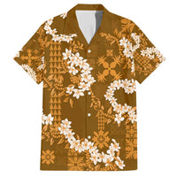 Mokihana Maile and Ilima Leis Family Matching Off Shoulder Short Dress and Hawaiian Shirt Alani Hawaiian Tapa Quilt Pattern LT9 Dad's Shirt - Short Sleeve Gold - Polynesian Pride