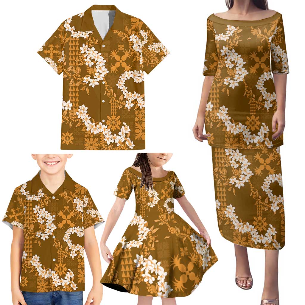 Mokihana Maile and Ilima Leis Family Matching Puletasi and Hawaiian Shirt Alani Hawaiian Tapa Quilt Pattern LT9 - Polynesian Pride
