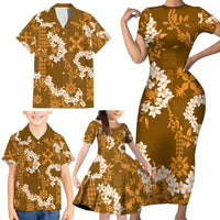 Mokihana Maile and Ilima Leis Family Matching Short Sleeve Bodycon Dress and Hawaiian Shirt Alani Hawaiian Tapa Quilt Pattern LT9 - Polynesian Pride