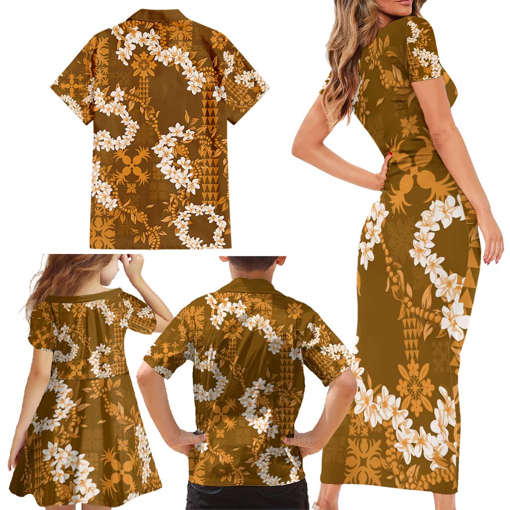 Mokihana Maile and Ilima Leis Family Matching Short Sleeve Bodycon Dress and Hawaiian Shirt Alani Hawaiian Tapa Quilt Pattern LT9 - Polynesian Pride
