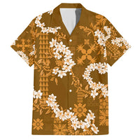 Mokihana Maile and Ilima Leis Family Matching Short Sleeve Bodycon Dress and Hawaiian Shirt Alani Hawaiian Tapa Quilt Pattern LT9 Dad's Shirt - Short Sleeve Gold - Polynesian Pride