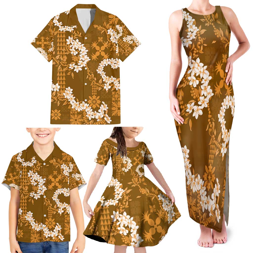 Mokihana Maile and Ilima Leis Family Matching Tank Maxi Dress and Hawaiian Shirt Alani Hawaiian Tapa Quilt Pattern LT9 - Polynesian Pride