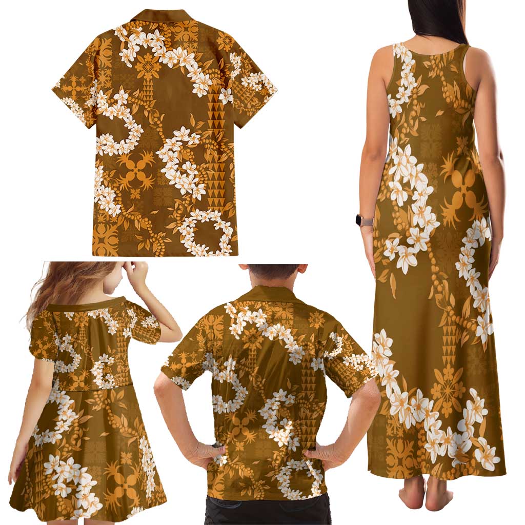 Mokihana Maile and Ilima Leis Family Matching Tank Maxi Dress and Hawaiian Shirt Alani Hawaiian Tapa Quilt Pattern LT9 - Polynesian Pride