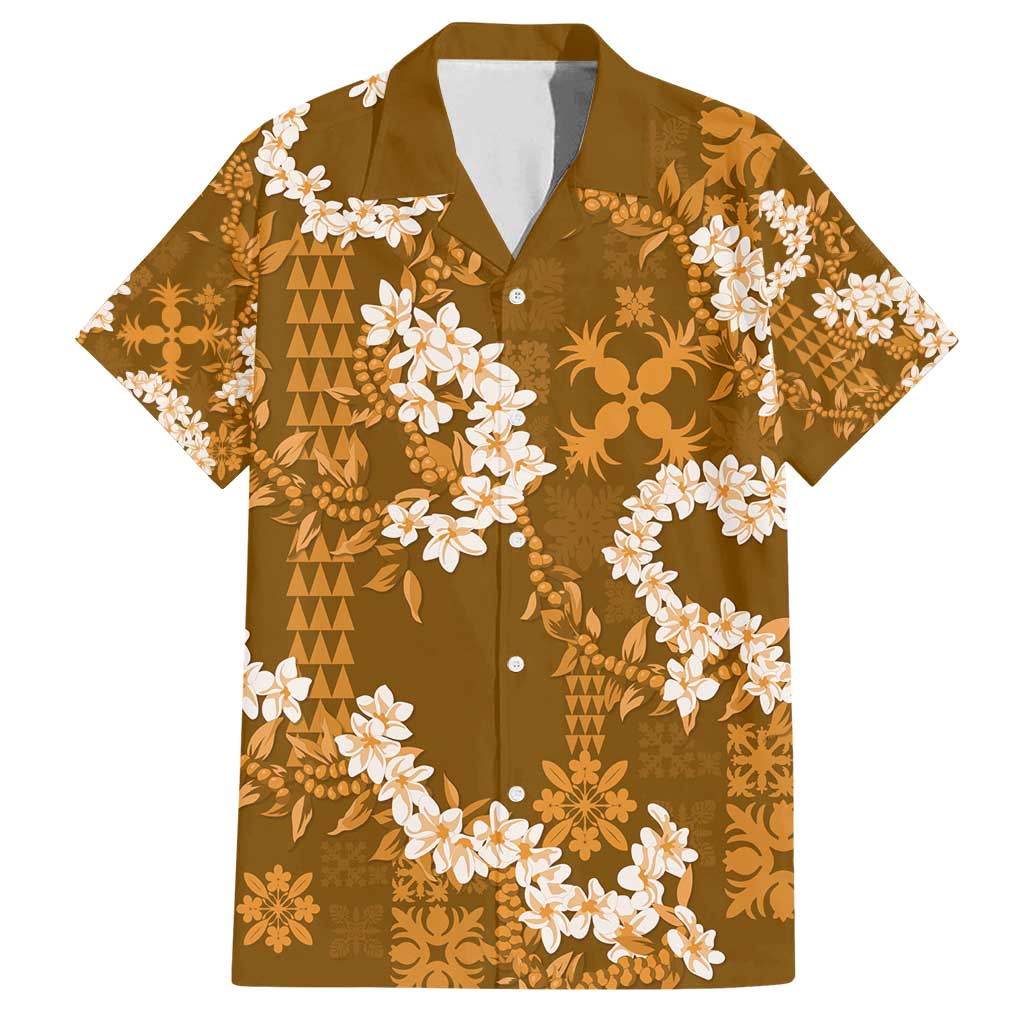 Mokihana Maile and Ilima Leis Family Matching Tank Maxi Dress and Hawaiian Shirt Alani Hawaiian Tapa Quilt Pattern LT9 Dad's Shirt - Short Sleeve Gold - Polynesian Pride