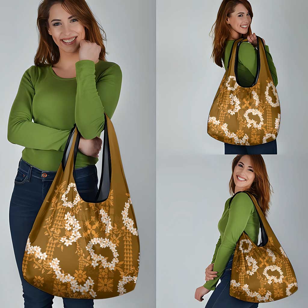 Mokihana Maile and Ilima Leis Grocery Bag Alani Hawaiian Tapa Quilt Pattern - Polynesian Pride