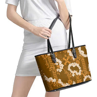 Mokihana Maile and Ilima Leis Leather Tote Bag Alani Hawaiian Tapa Quilt Pattern LT9 - Polynesian Pride
