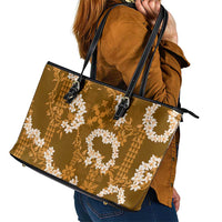 Mokihana Maile and Ilima Leis Leather Tote Bag Alani Hawaiian Tapa Quilt Pattern LT9 - Polynesian Pride