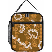 Mokihana Maile and Ilima Leis Lunch Bag Alani Hawaiian Tapa Quilt Pattern LT9 10.2 × 8.3 × 4.3 inch Gold - Polynesian Pride