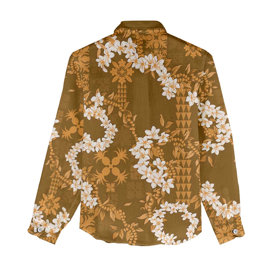 Mokihana Maile and Ilima Leis Women Casual Shirt Alani Hawaiian Tapa Quilt Pattern - Polynesian Pride