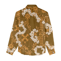 Mokihana Maile and Ilima Leis Women Casual Shirt Alani Hawaiian Tapa Quilt Pattern - Polynesian Pride