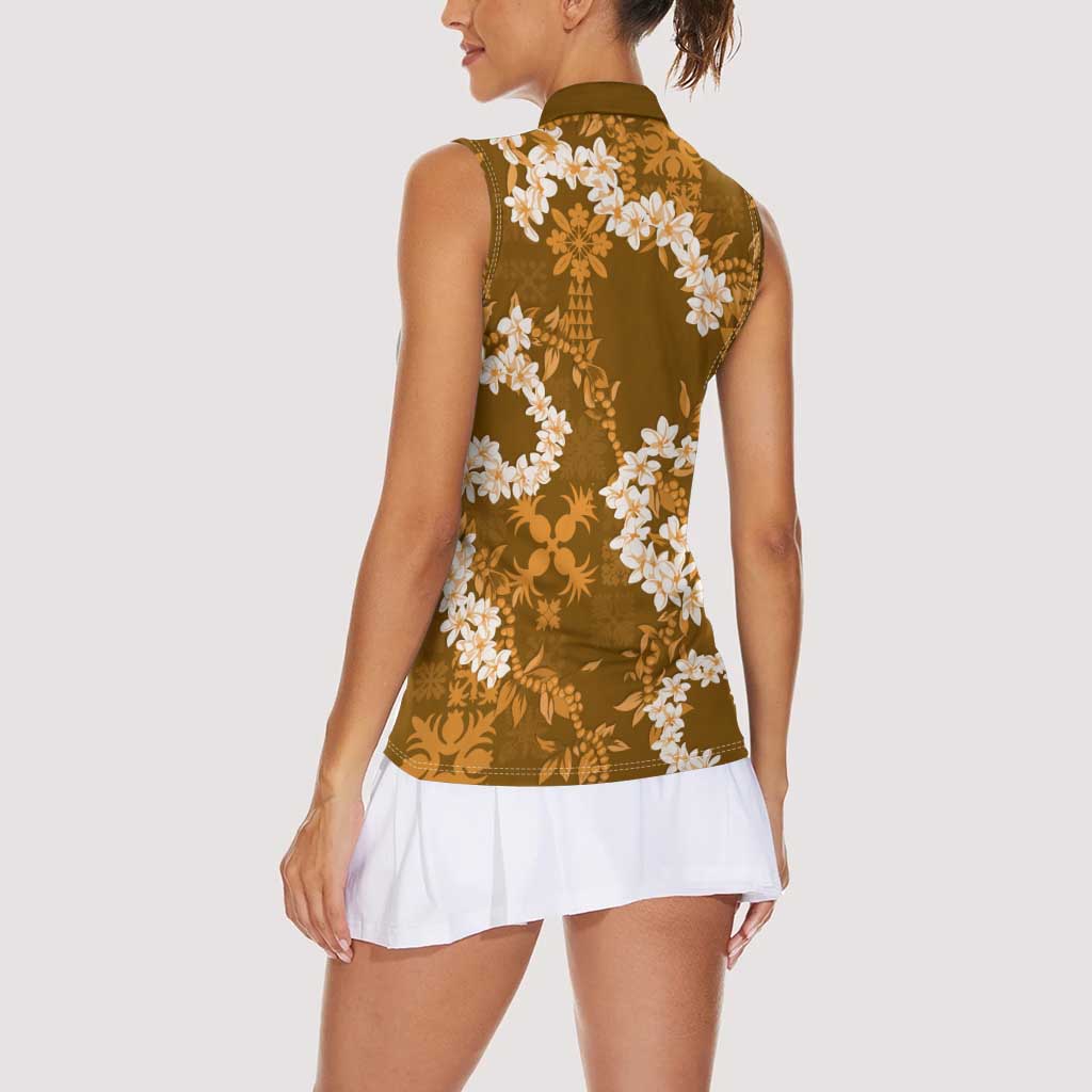 Mokihana Maile and Ilima Leis Women Sleeveless Polo Shirt Alani Hawaiian Tapa Quilt Pattern - Polynesian Pride