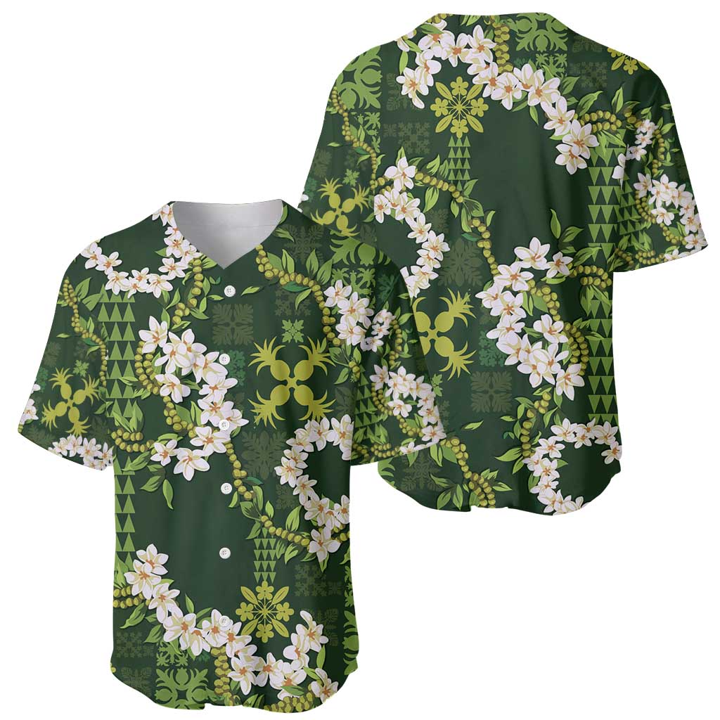 Mokihana Maile and Ilima Leis Baseball Jersey Omaʻomaʻo Hawaiian Tapa Quilt Pattern LT9 - Polynesian Pride