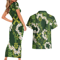 Mokihana Maile and Ilima Leis Couples Matching Short Sleeve Bodycon Dress and Hawaiian Shirt Omaʻomaʻo Hawaiian Tapa Quilt Pattern LT9 - Polynesian Pride