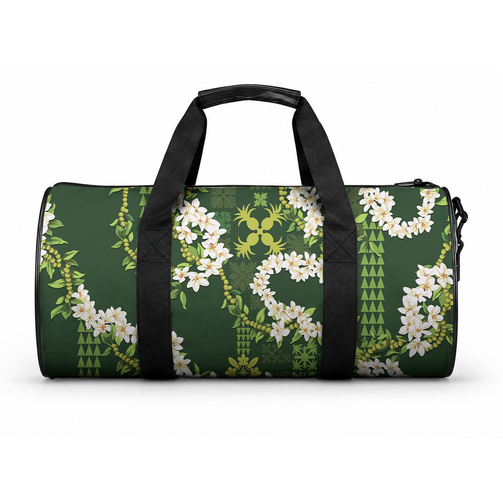 Mokihana Maile and Ilima Leis Duffle Bag Omaʻomaʻo Hawaiian Tapa Quilt Pattern LT9 One size Green - Polynesian Pride
