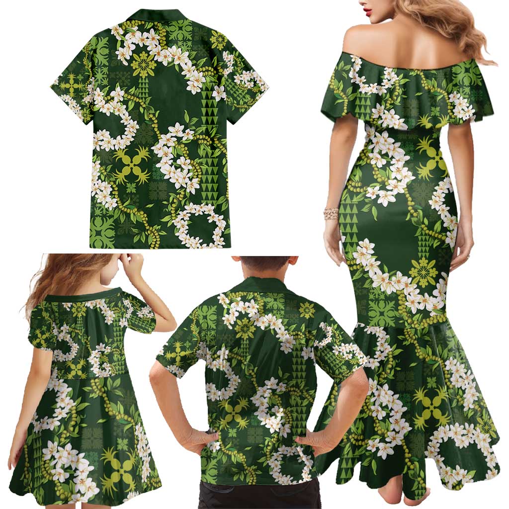 Mokihana Maile and Ilima Leis Family Matching Mermaid Dress and Hawaiian Shirt Omaʻomaʻo Hawaiian Tapa Quilt Pattern LT9 - Polynesian Pride